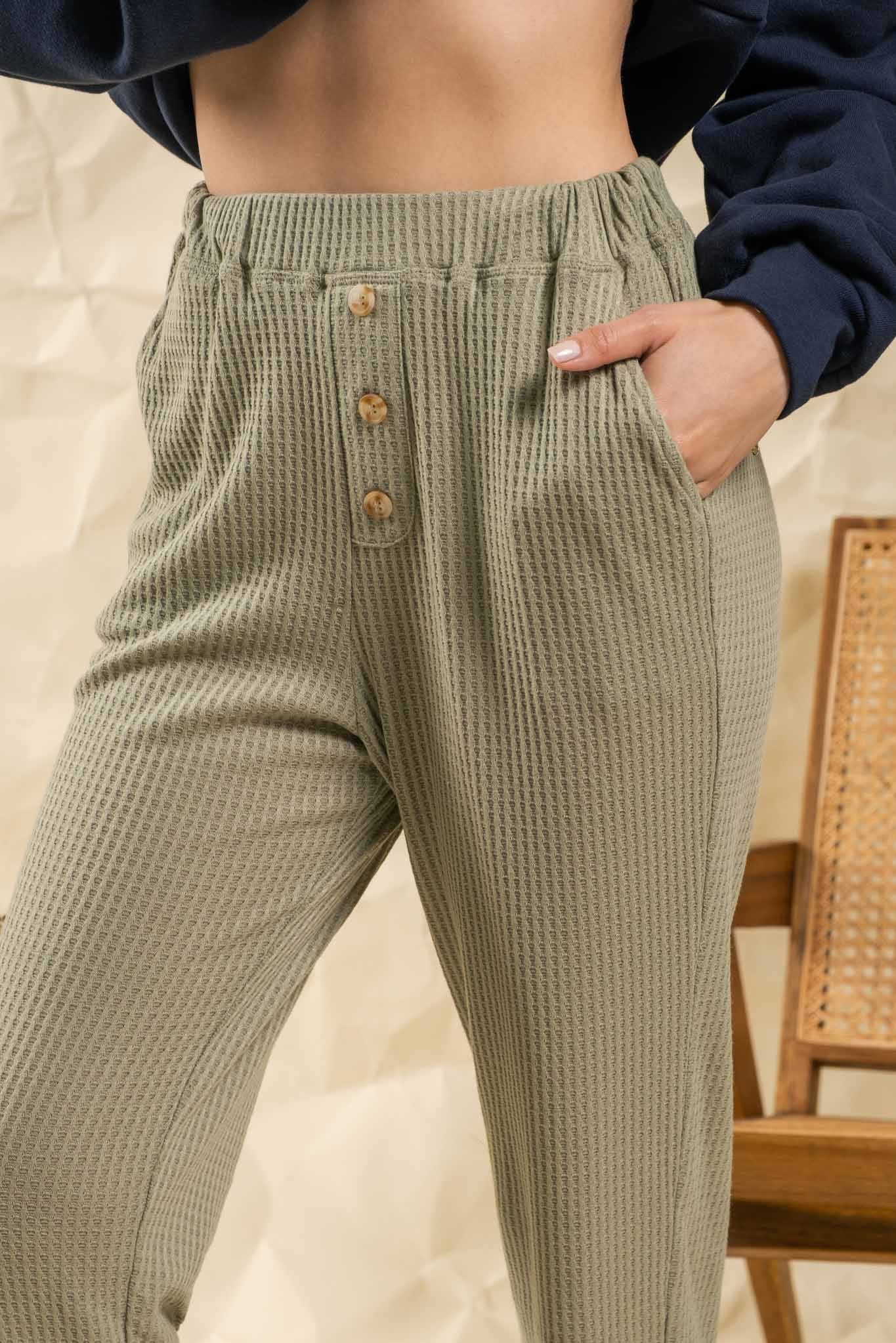 THREE COLORS - Waffle Knit High Waist Lounge Pants