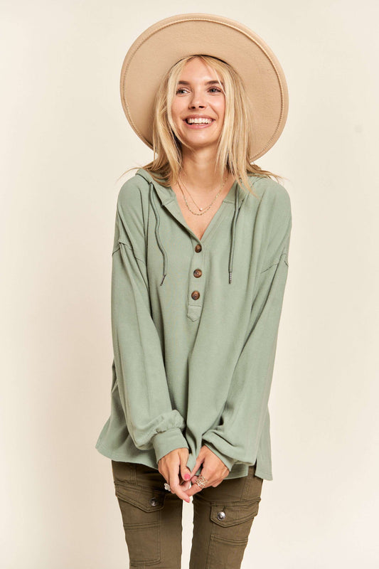 THREE COLORS - Henley Hoodie Tunic Top