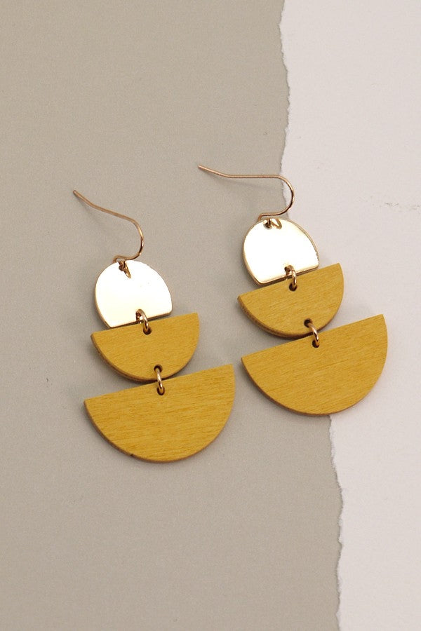 FOUR COLORS - Half Moon Metal and Wood Drop Earrings