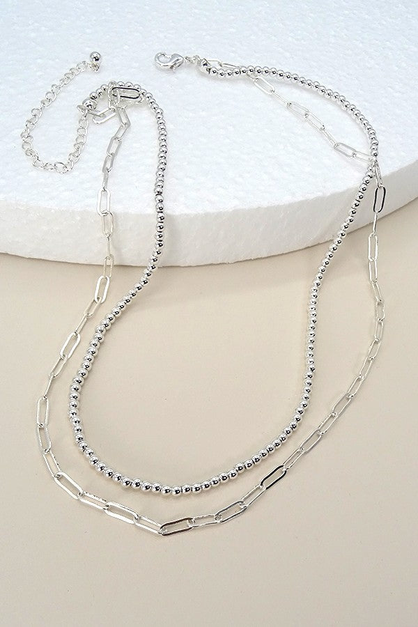 Silver double chain necklace with studs