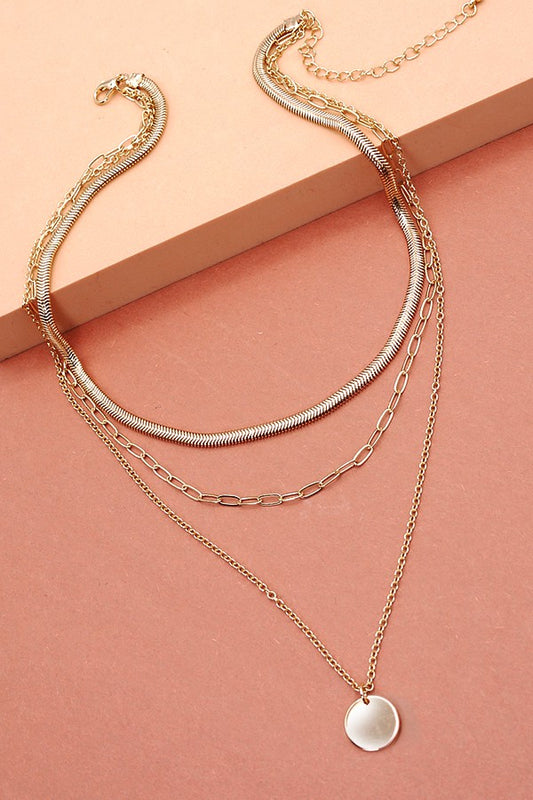 Snake Chain Circle Pendant Layer Necklace