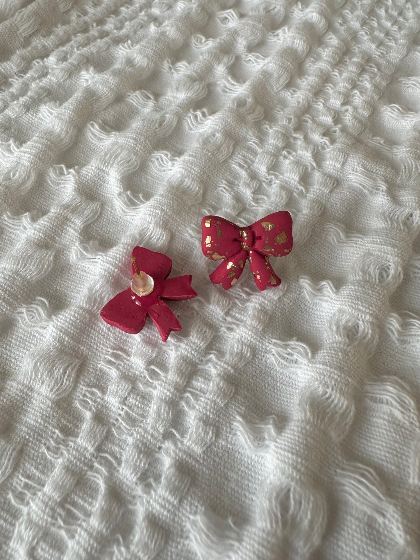 (Two Colors) Gold Marble Bow Stud Earrings
