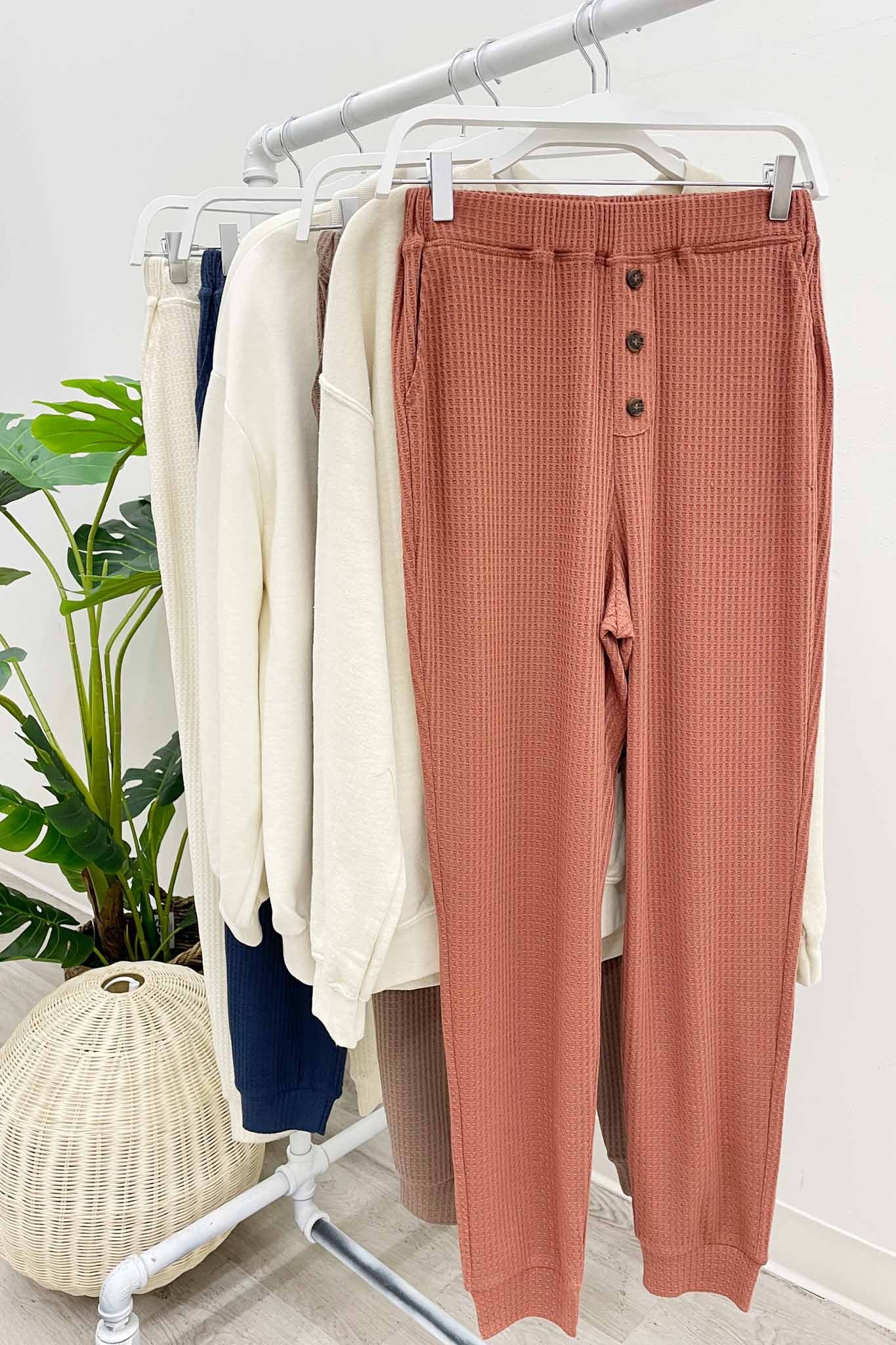 THREE COLORS - Waffle Knit High Waist Lounge Pants