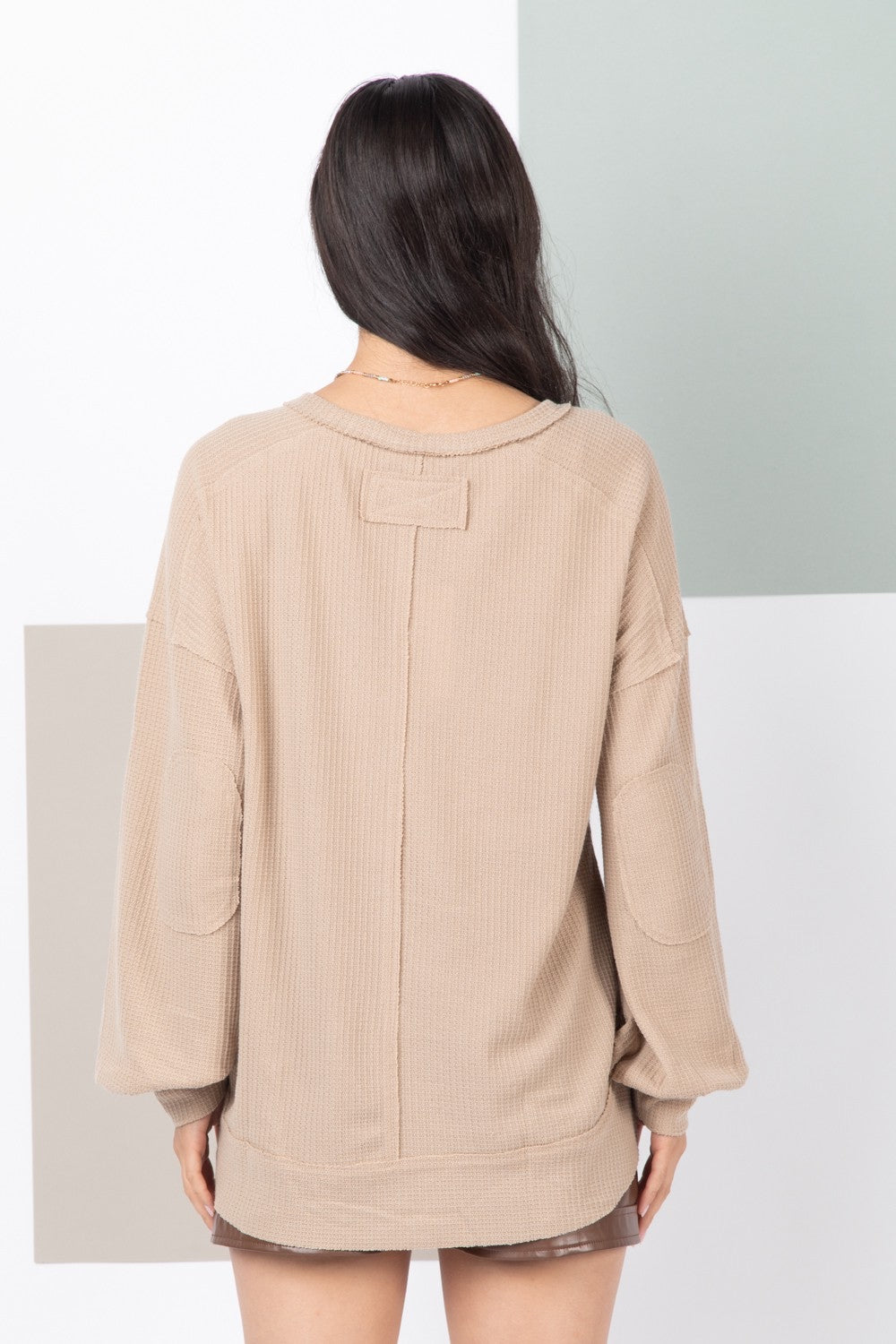 THREE COLORS - The Everything Elbow Patched Casual Knit Top