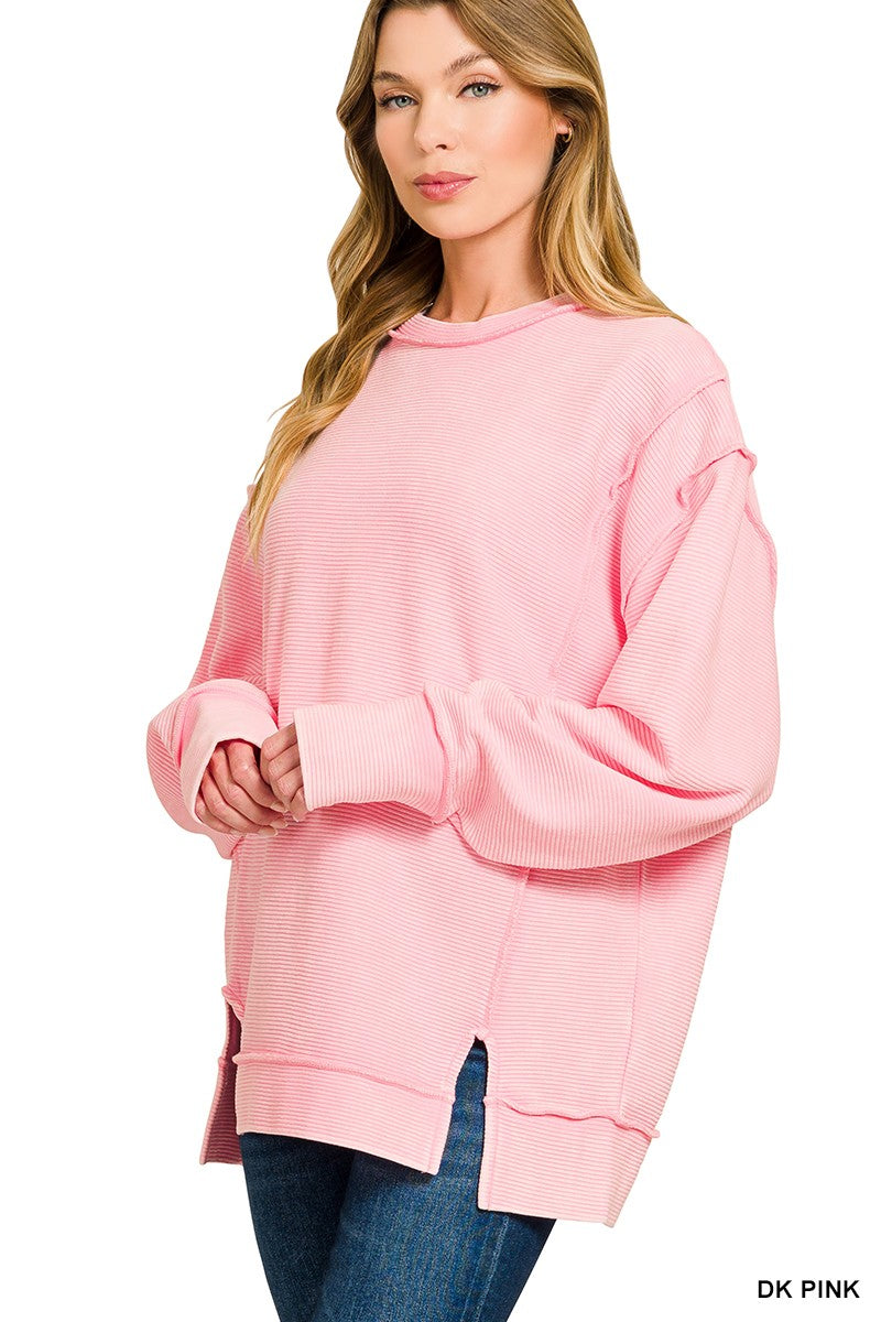 Acid Washed Double Ribbed Exposed-Seam Pullover