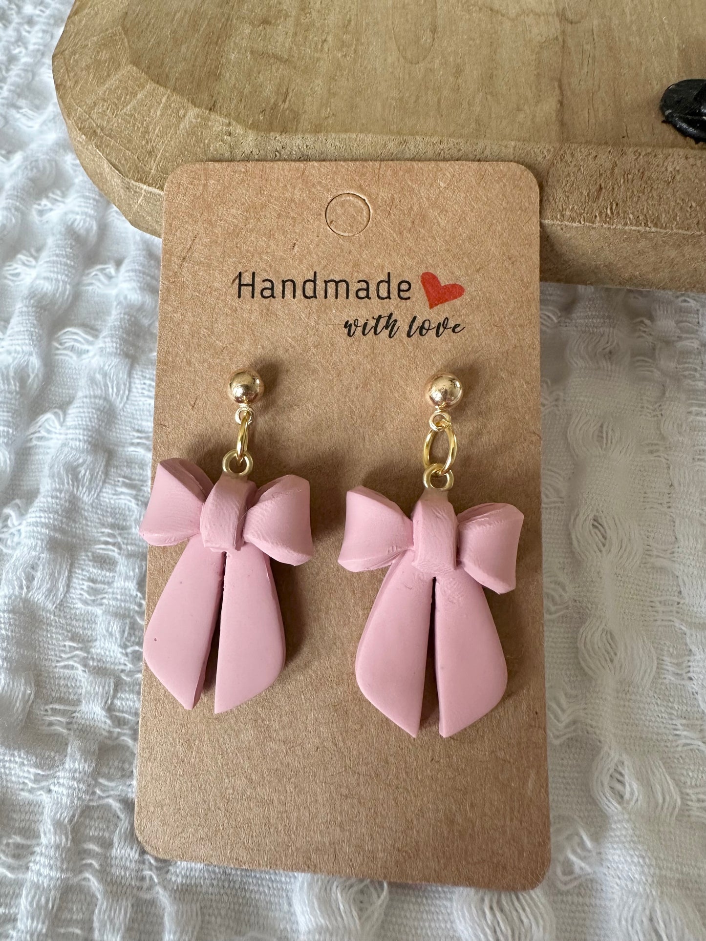 Dangle Pink Bow Earrings
