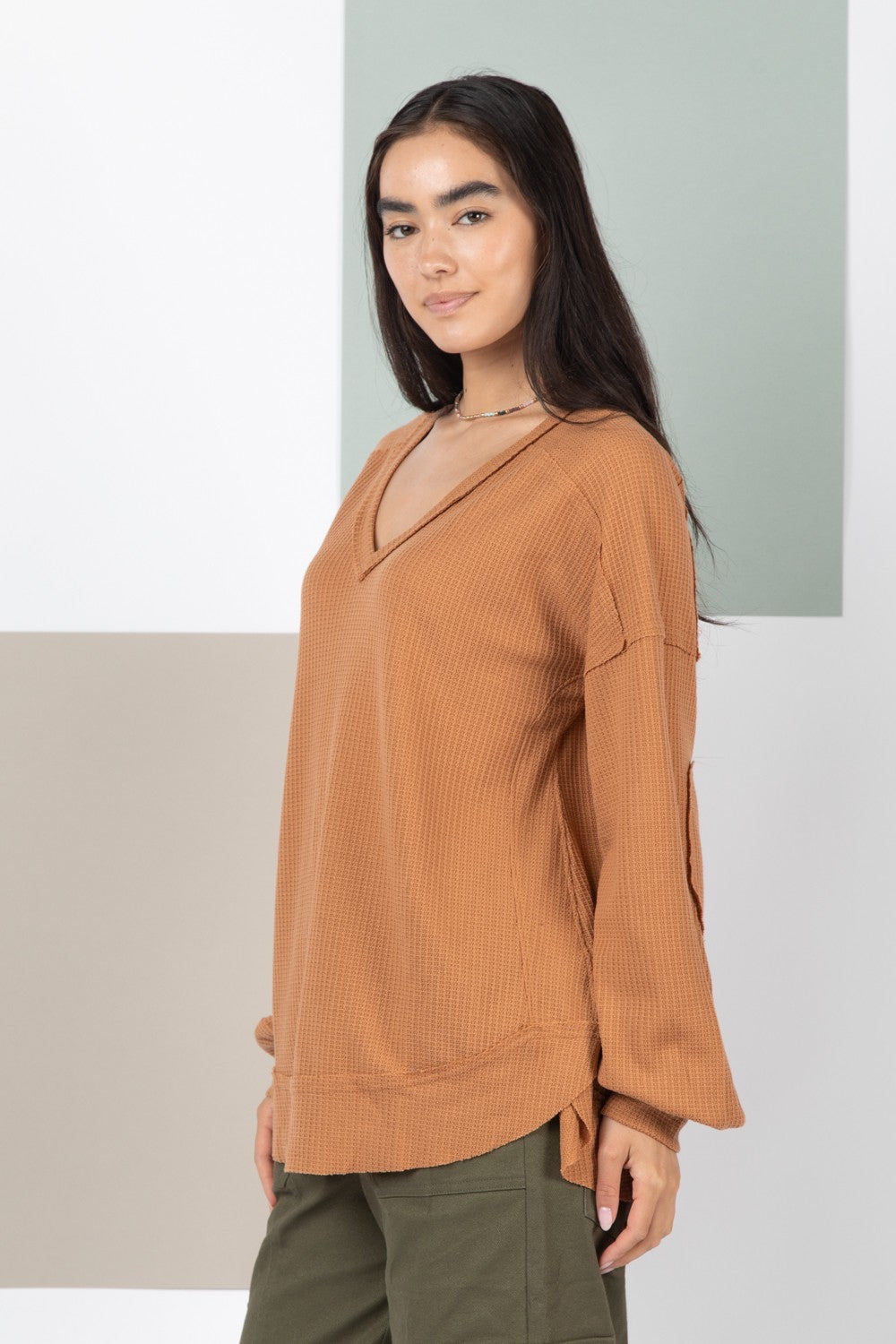 THREE COLORS - The Everything Elbow Patched Casual Knit Top