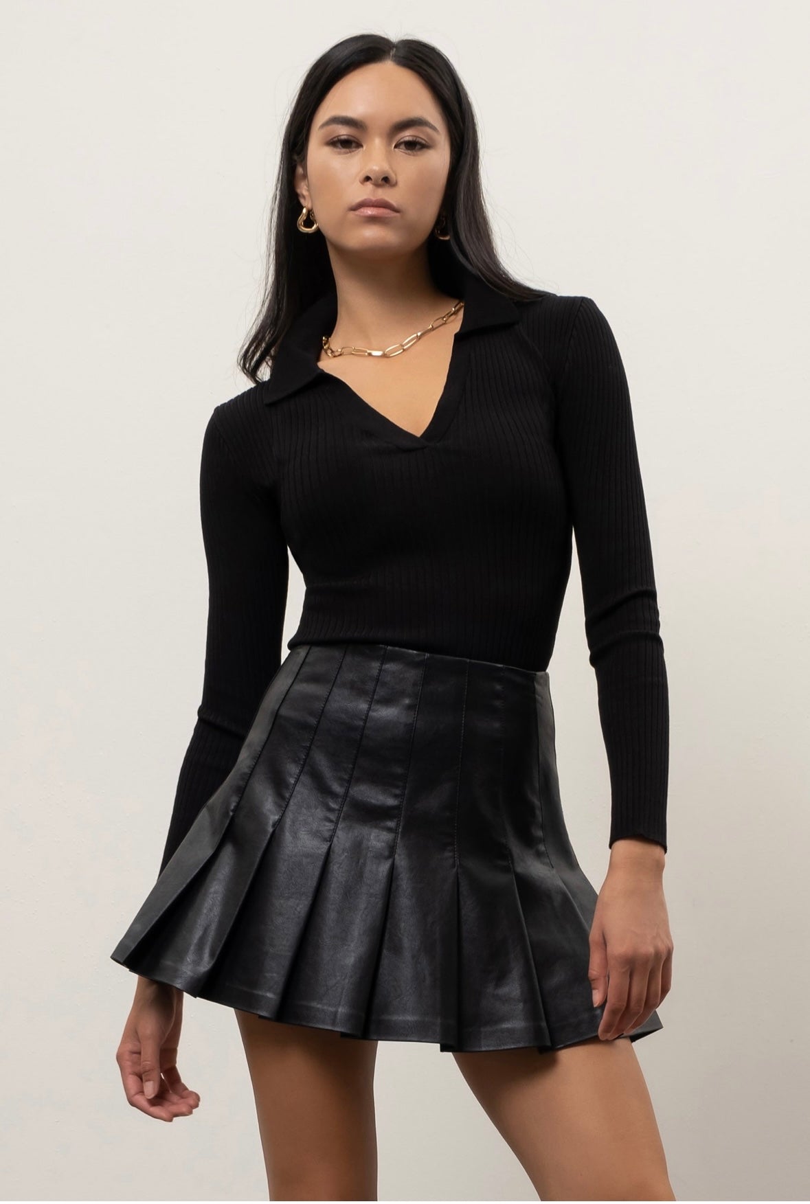 Ribbed Collared Long Sleeve
