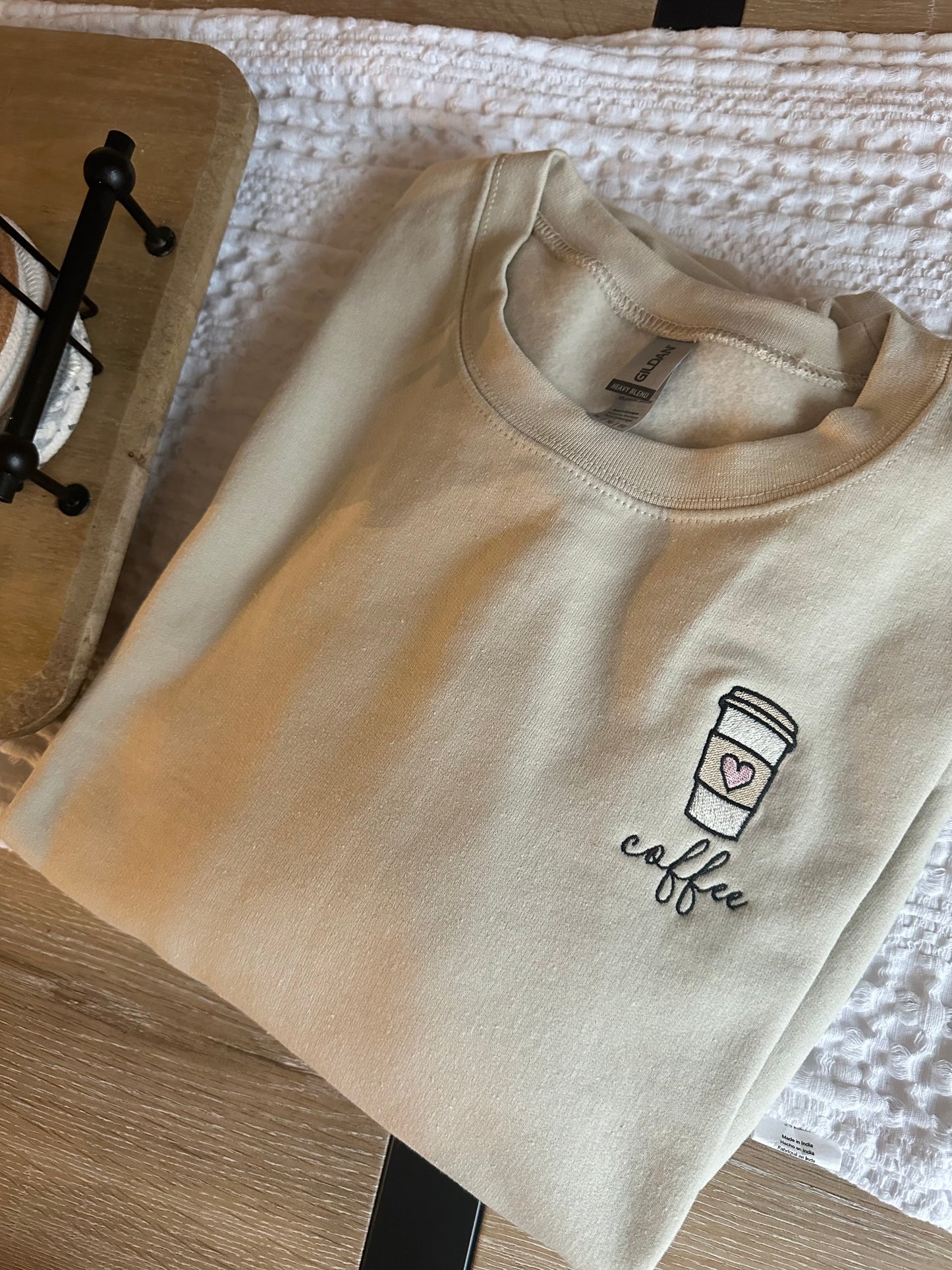 Coffee Icon Embroidered Crew Necks