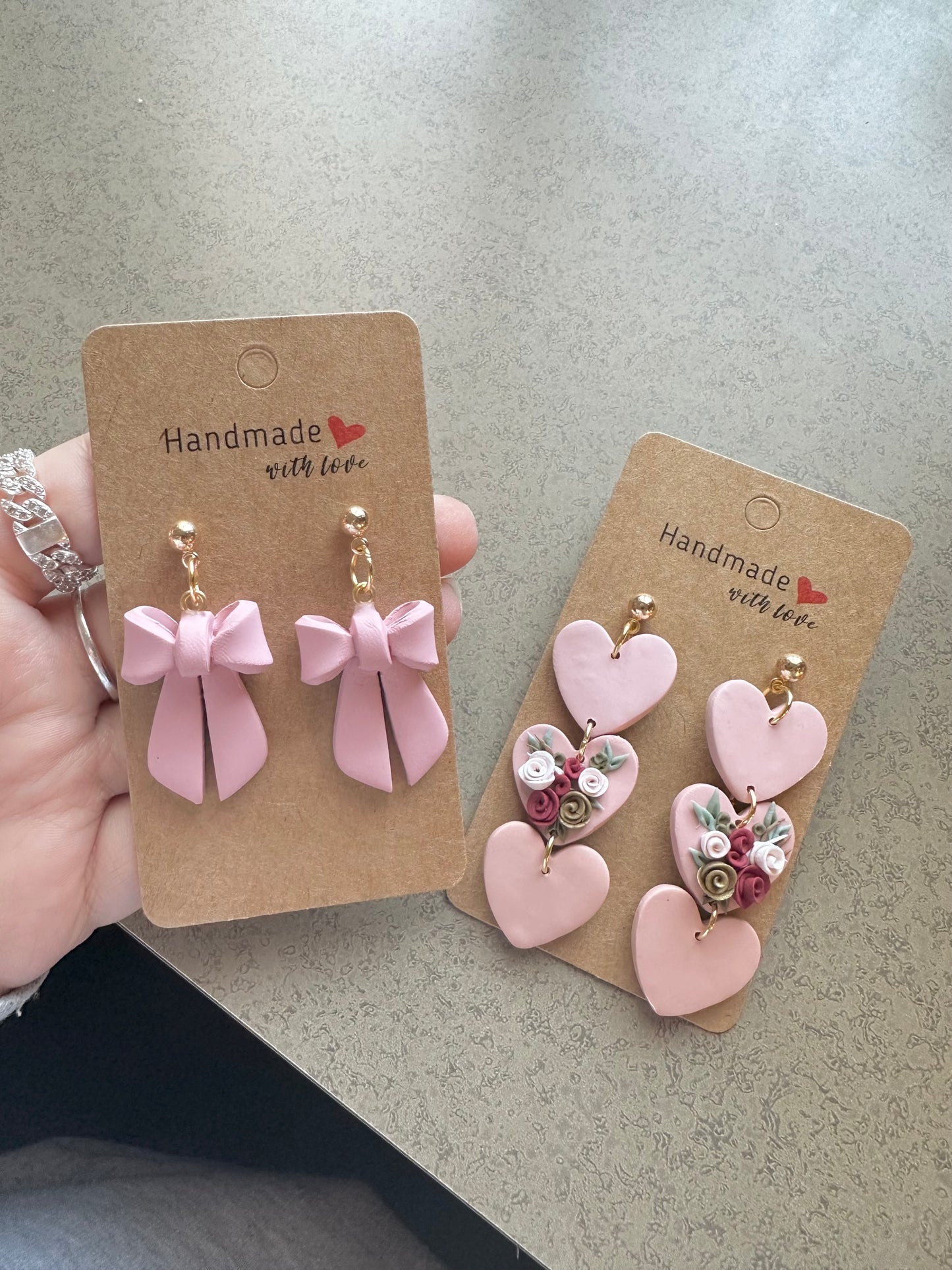 Dangle Pink Bow Earrings
