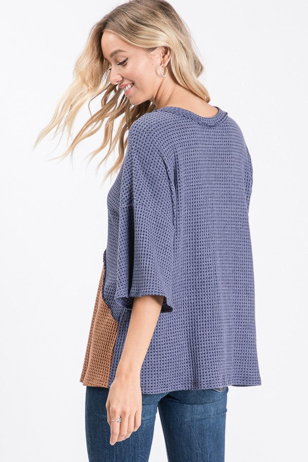 Two Tone Waffle Knit Top