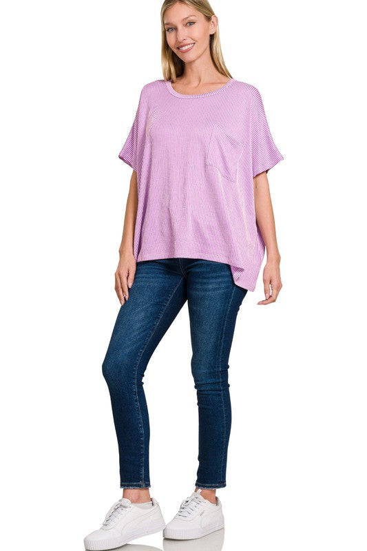 Fiona Corded Rib Oversized Short Sleeve Top