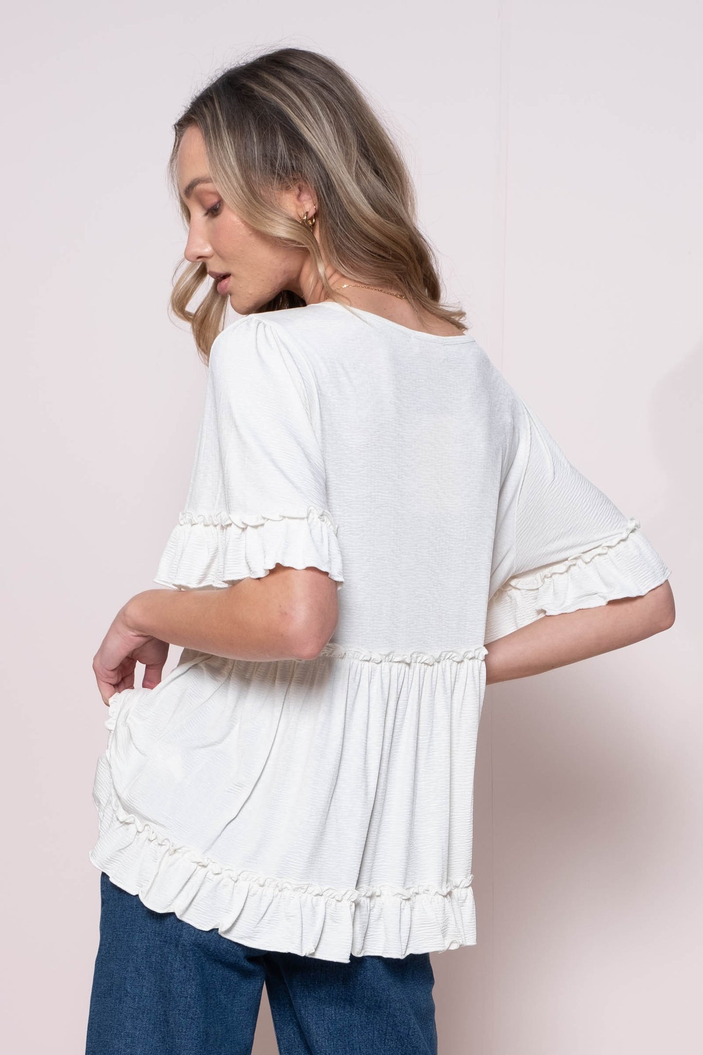 Leslie Peplum Ruffled Blouse (S-3X)