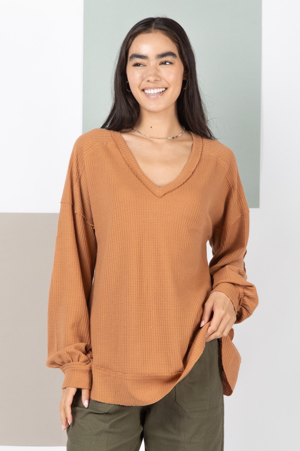THREE COLORS - The Everything Elbow Patched Casual Knit Top