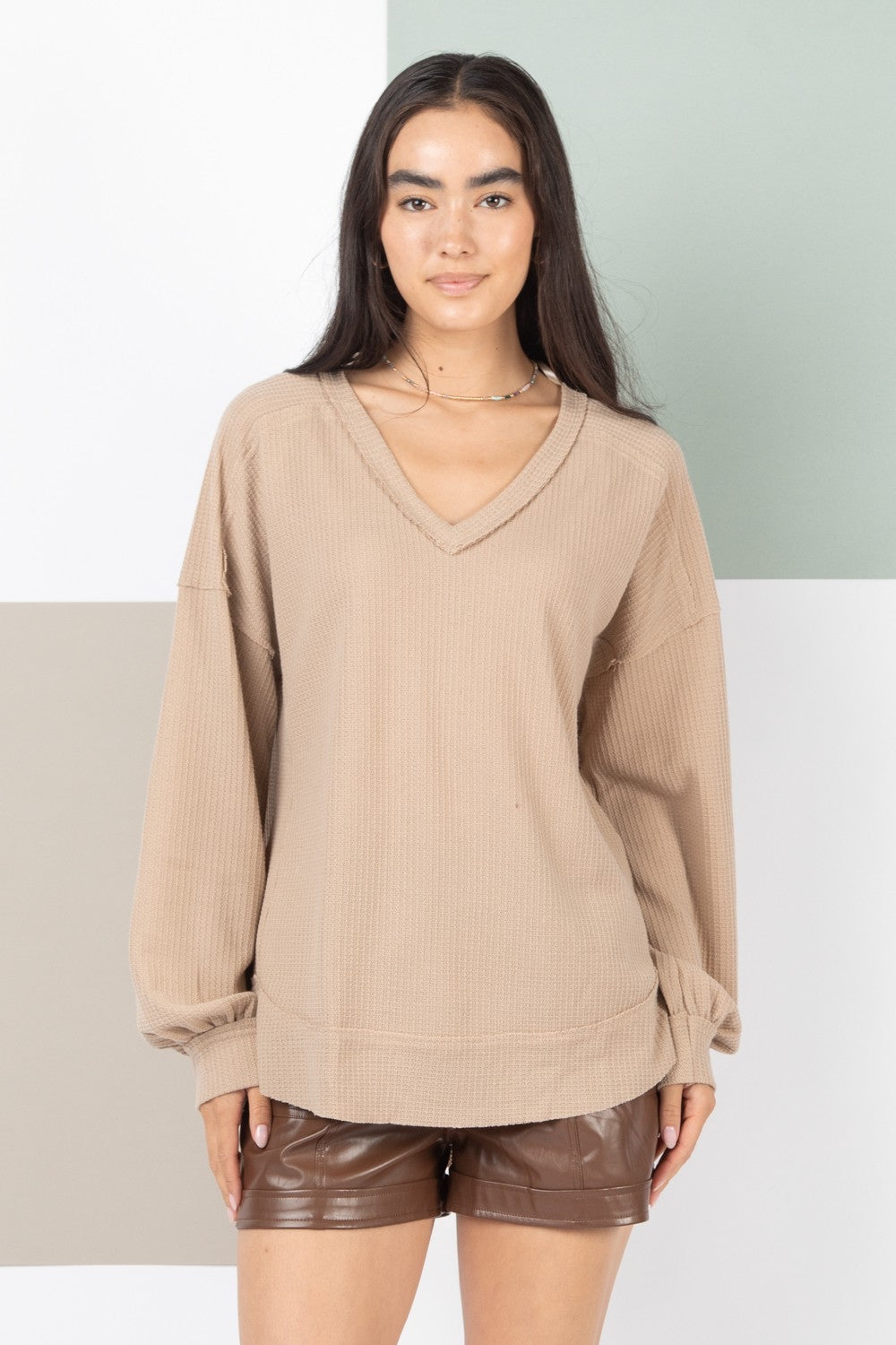 THREE COLORS - The Everything Elbow Patched Casual Knit Top