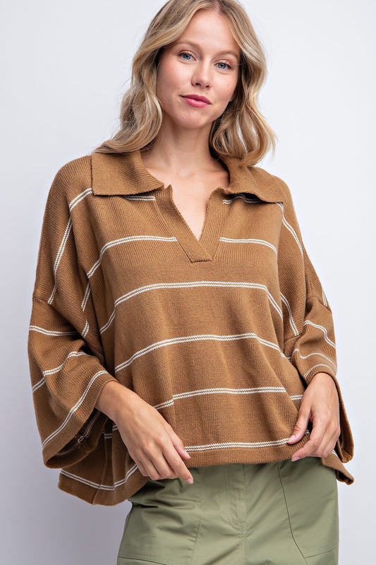 Maddie Striped Drop Shoulder Sweater Top