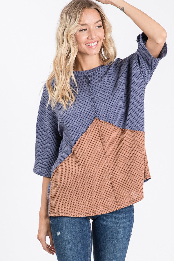 Two Tone Waffle Knit Top