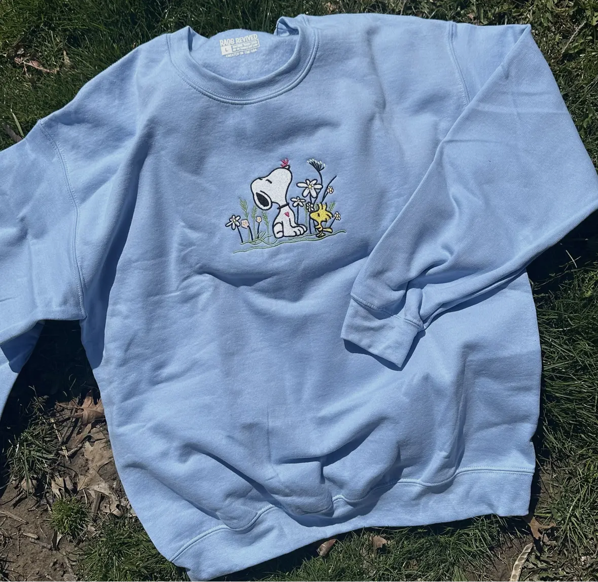 Spring Snoopy Dog Embroidered Crew Neck