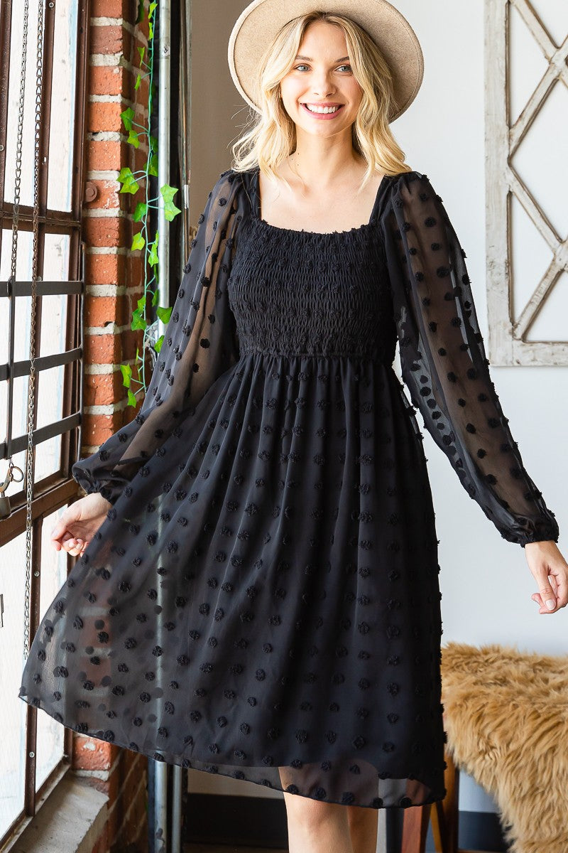 TWO COLORS -Swiss Dot Smocked Chiffon Dress