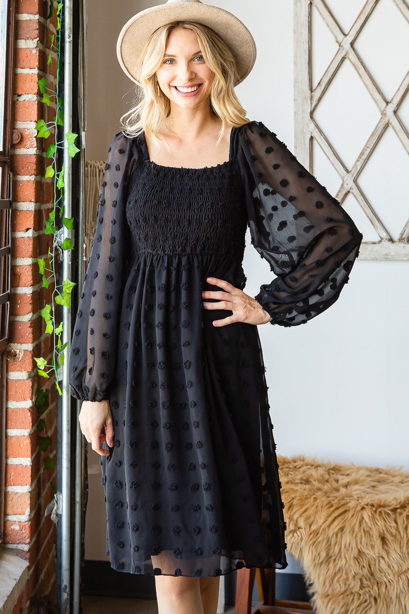TWO COLORS -Swiss Dot Smocked Chiffon Dress