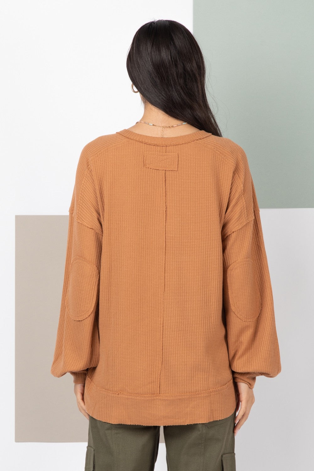 THREE COLORS - The Everything Elbow Patched Casual Knit Top