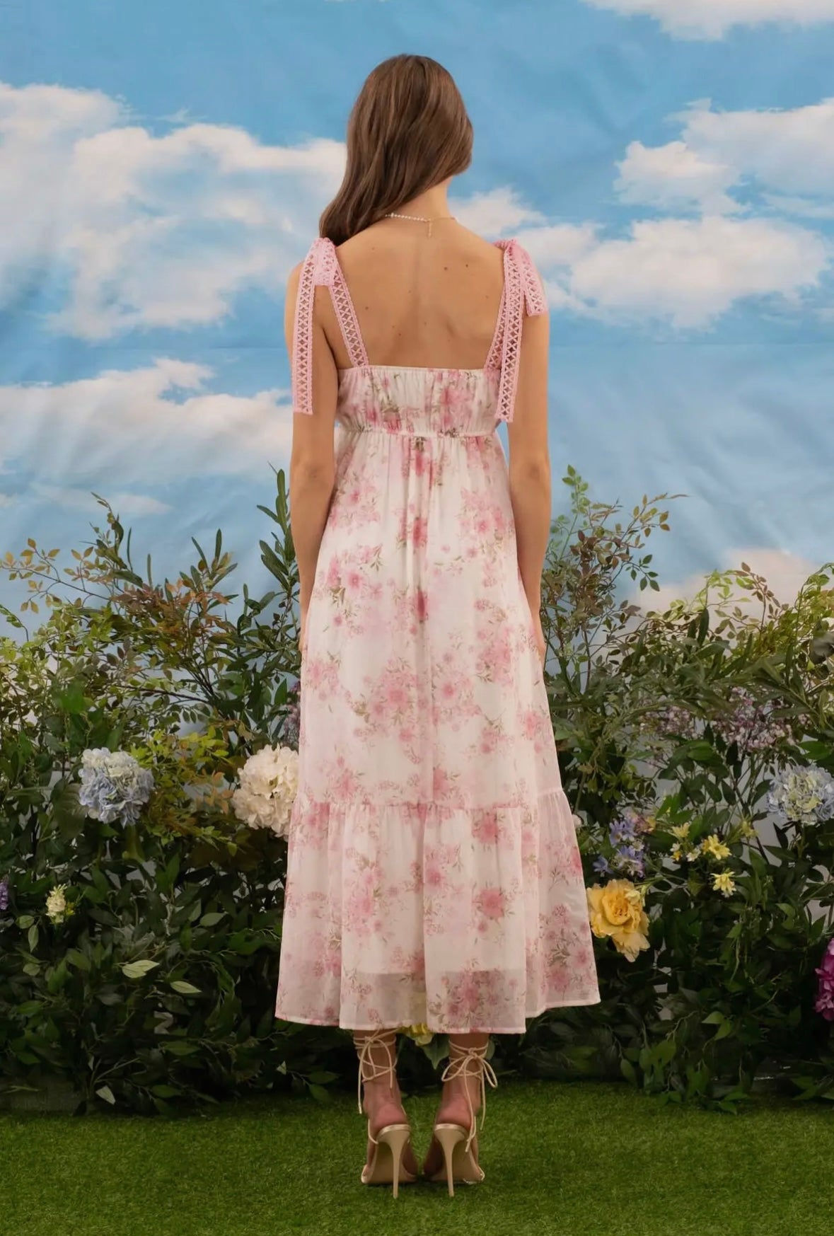 Pink Floral Spring Midi Dress