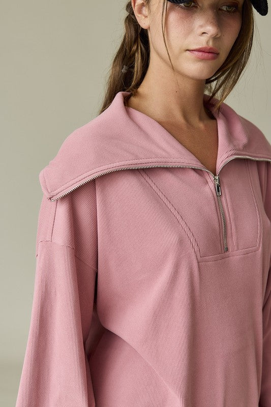 Emilia Ribbed Pullover Half Zip