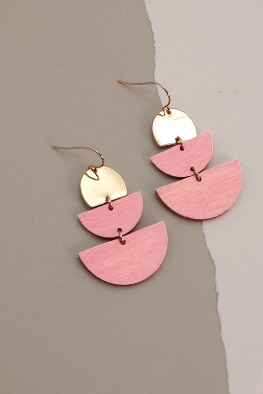 FOUR COLORS - Half Moon Metal and Wood Drop Earrings