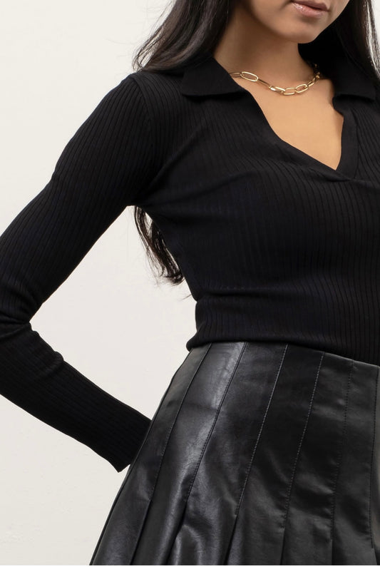 Ribbed Collared Long Sleeve