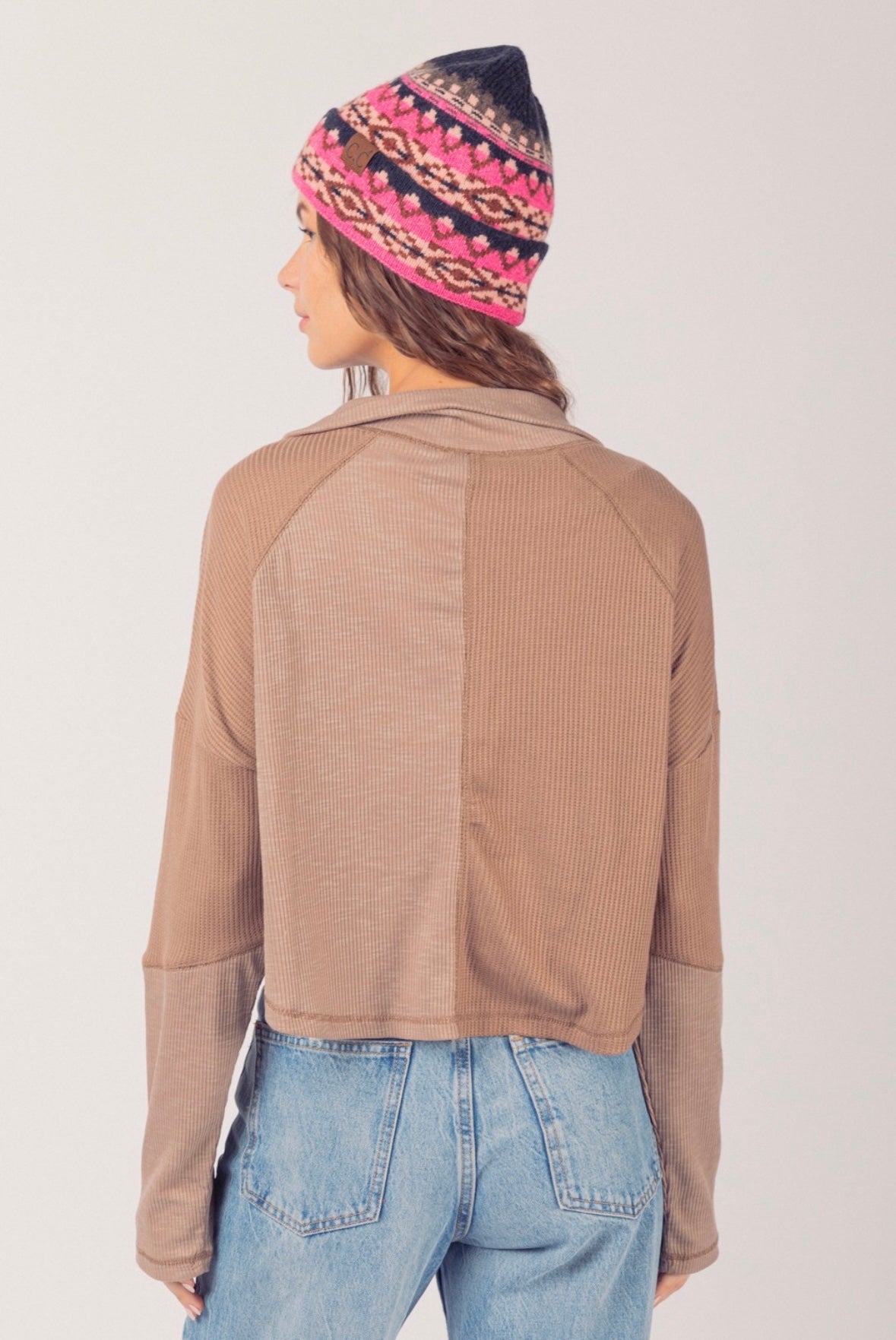 TWO COLORS - Raven Mock Neck Ribbed Henley Knit Top