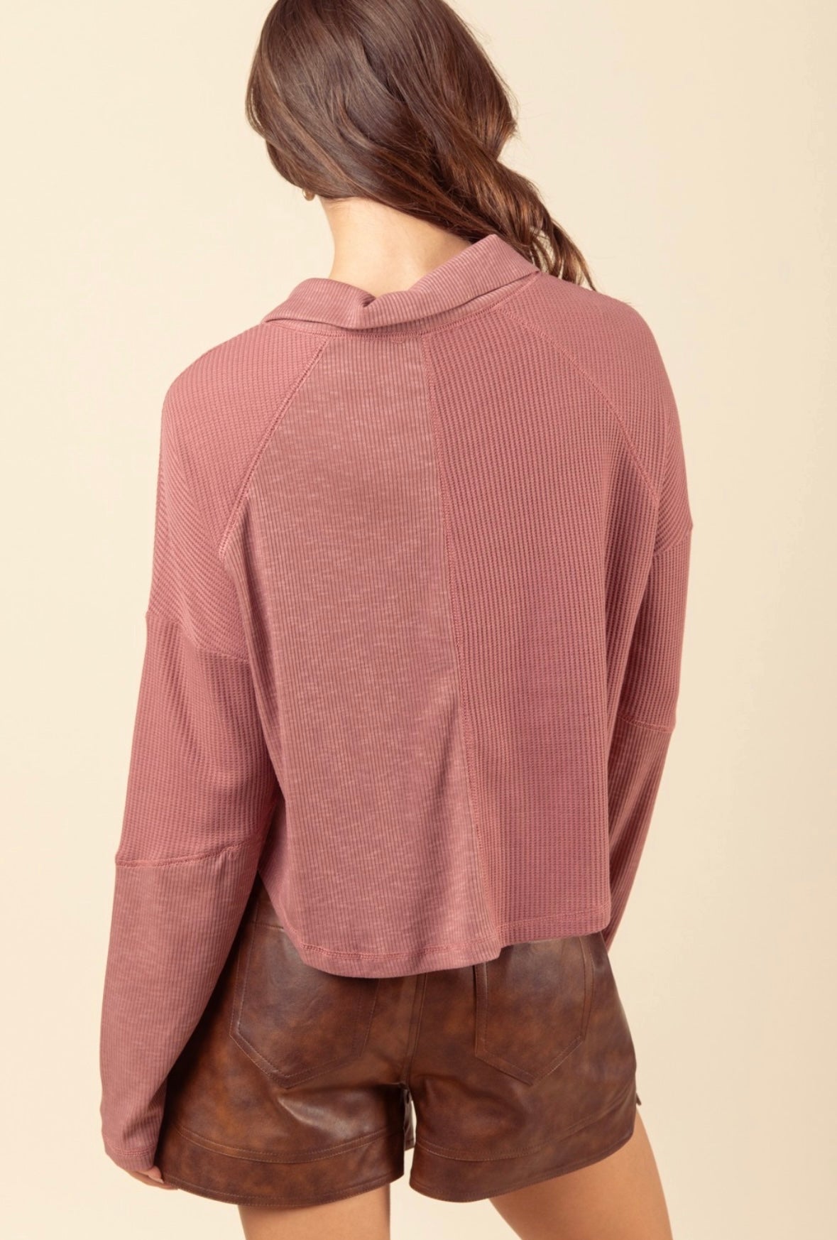 TWO COLORS - Raven Mock Neck Ribbed Henley Knit Top