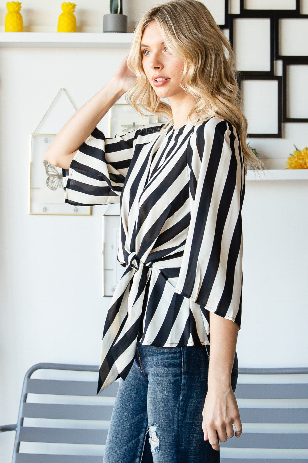 Dolly Striped Front Tie Blouse