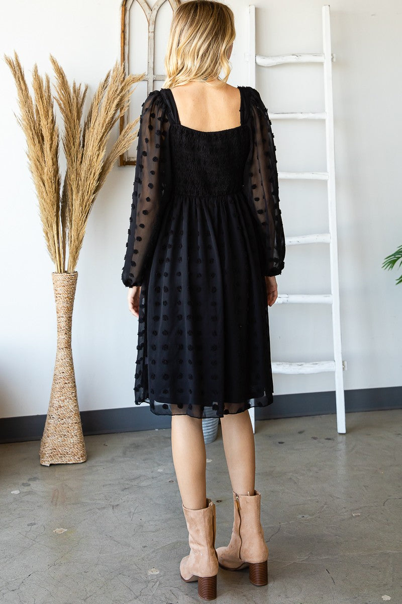 TWO COLORS -Swiss Dot Smocked Chiffon Dress
