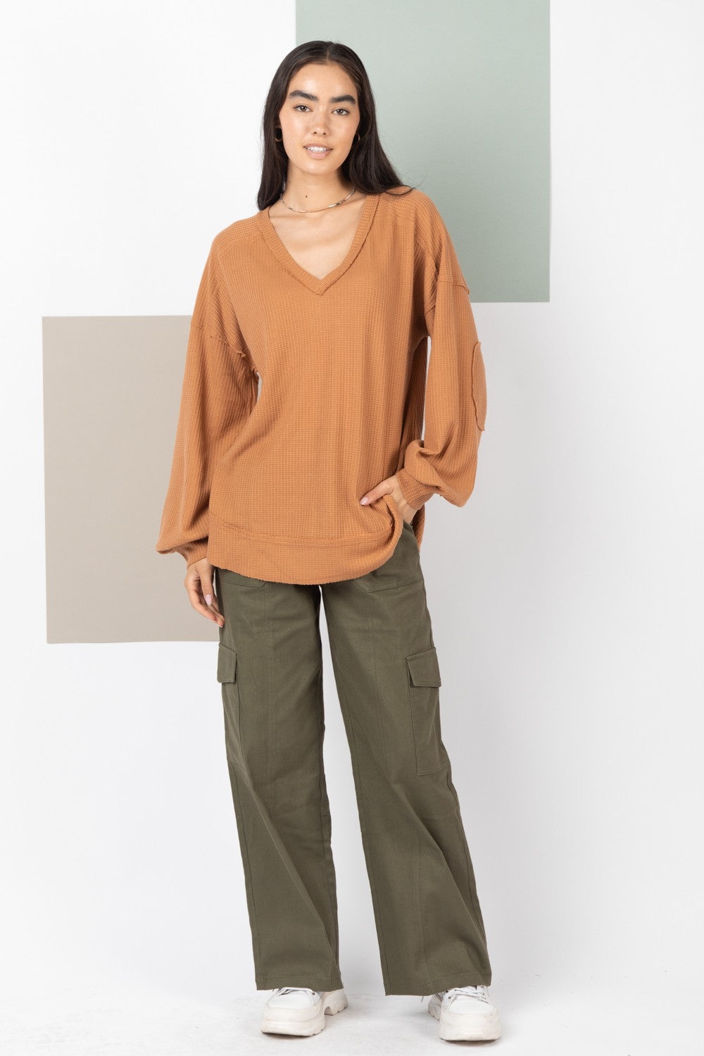 THREE COLORS - The Everything Elbow Patched Casual Knit Top