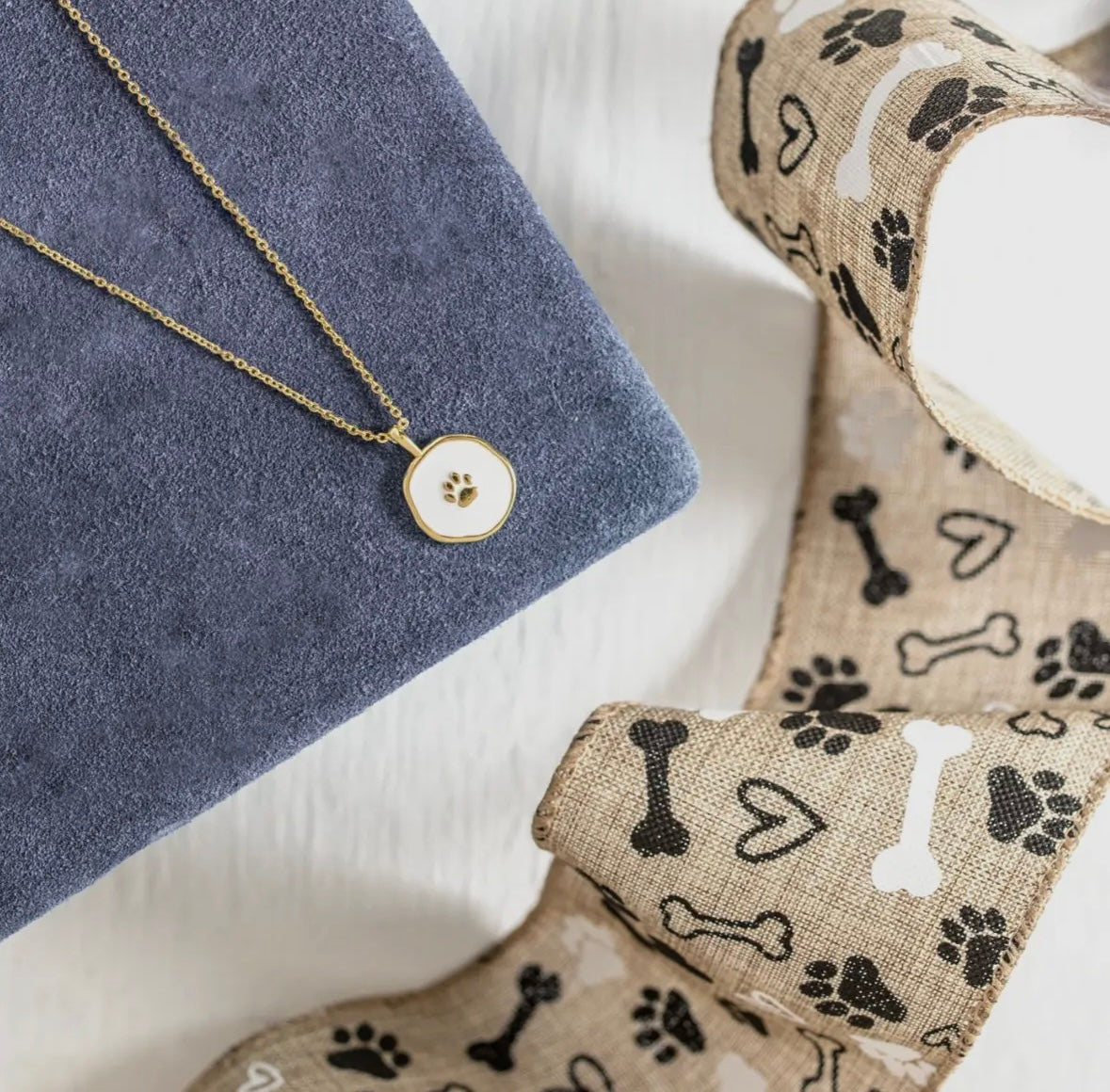18K Gold & White Paw Print Necklace