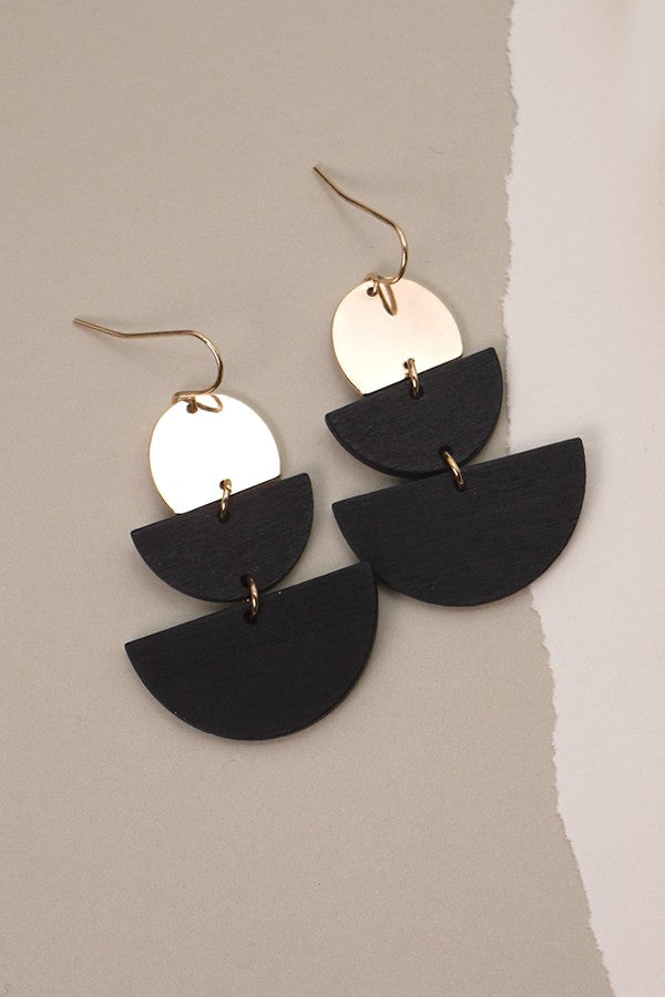 FOUR COLORS - Half Moon Metal and Wood Drop Earrings