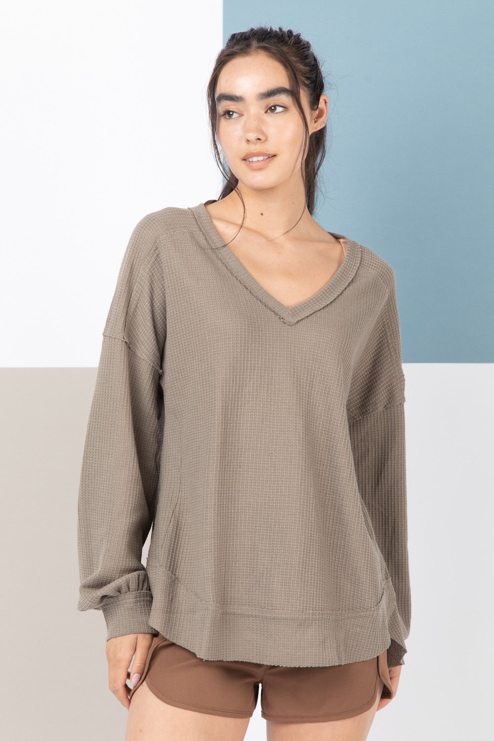 THREE COLORS - The Everything Elbow Patched Casual Knit Top