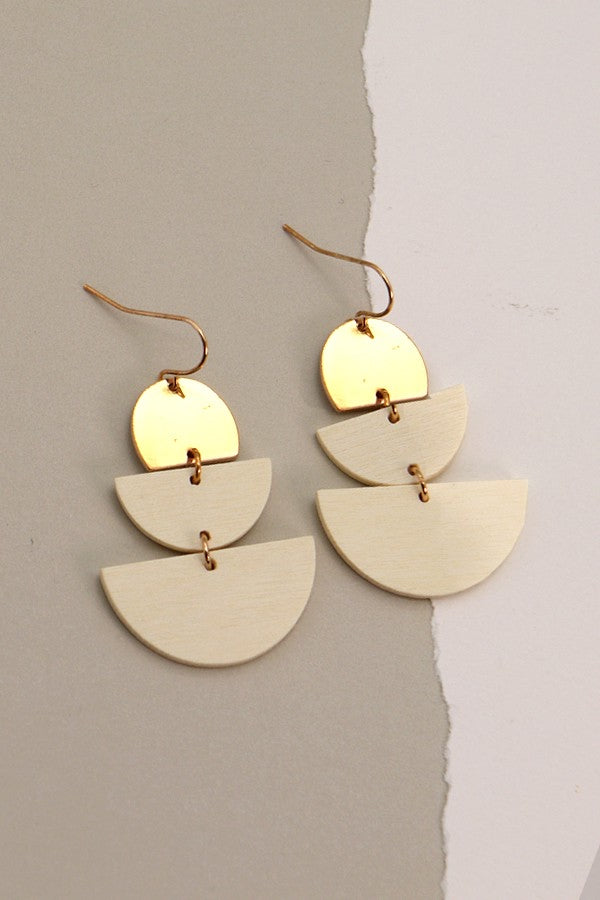 FOUR COLORS - Half Moon Metal and Wood Drop Earrings