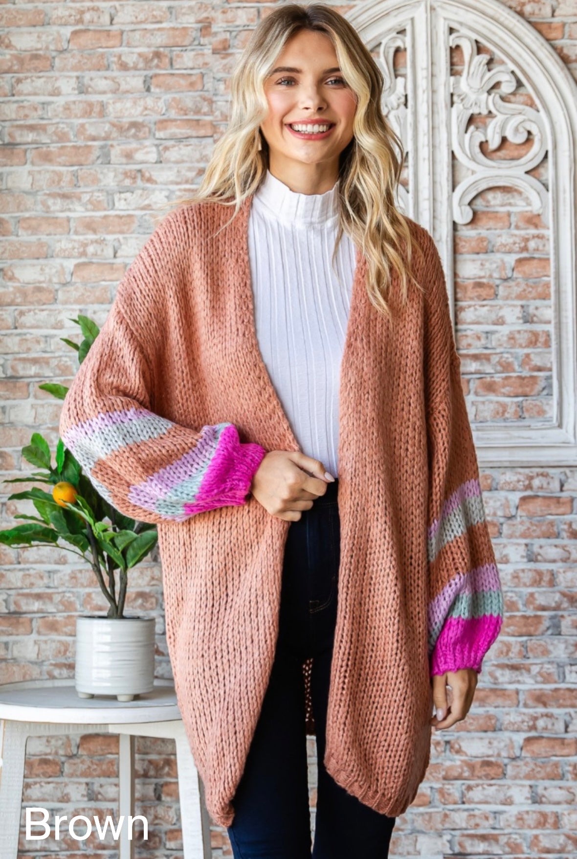 THREE COLORS -Daphne Balloon Sleeve Cardigan