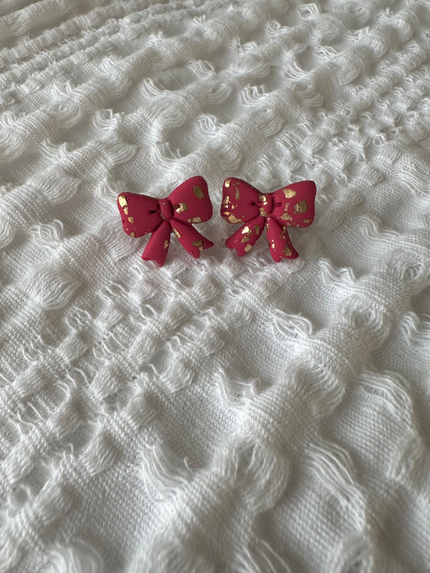 (Two Colors) Gold Marble Bow Stud Earrings