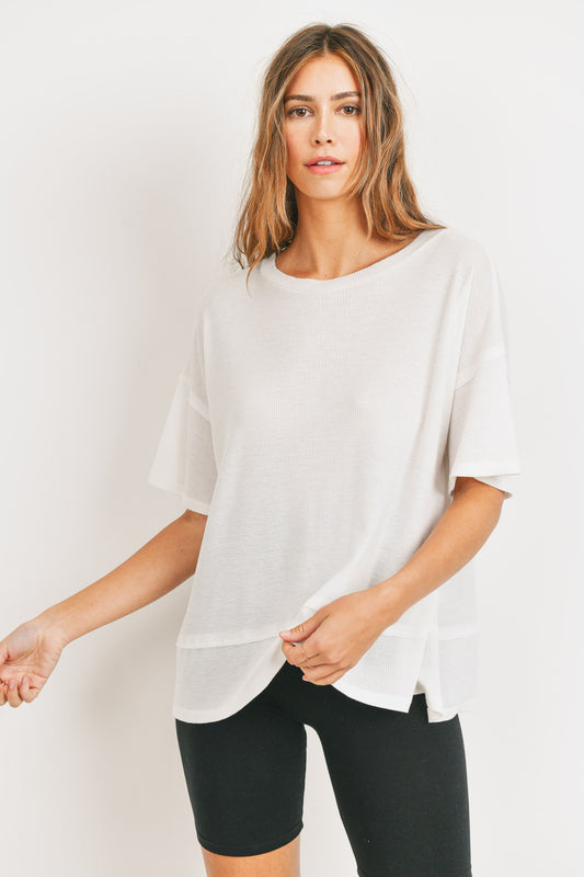 FOUR COLORS - Sandy Round Neck Short Sleeve Top