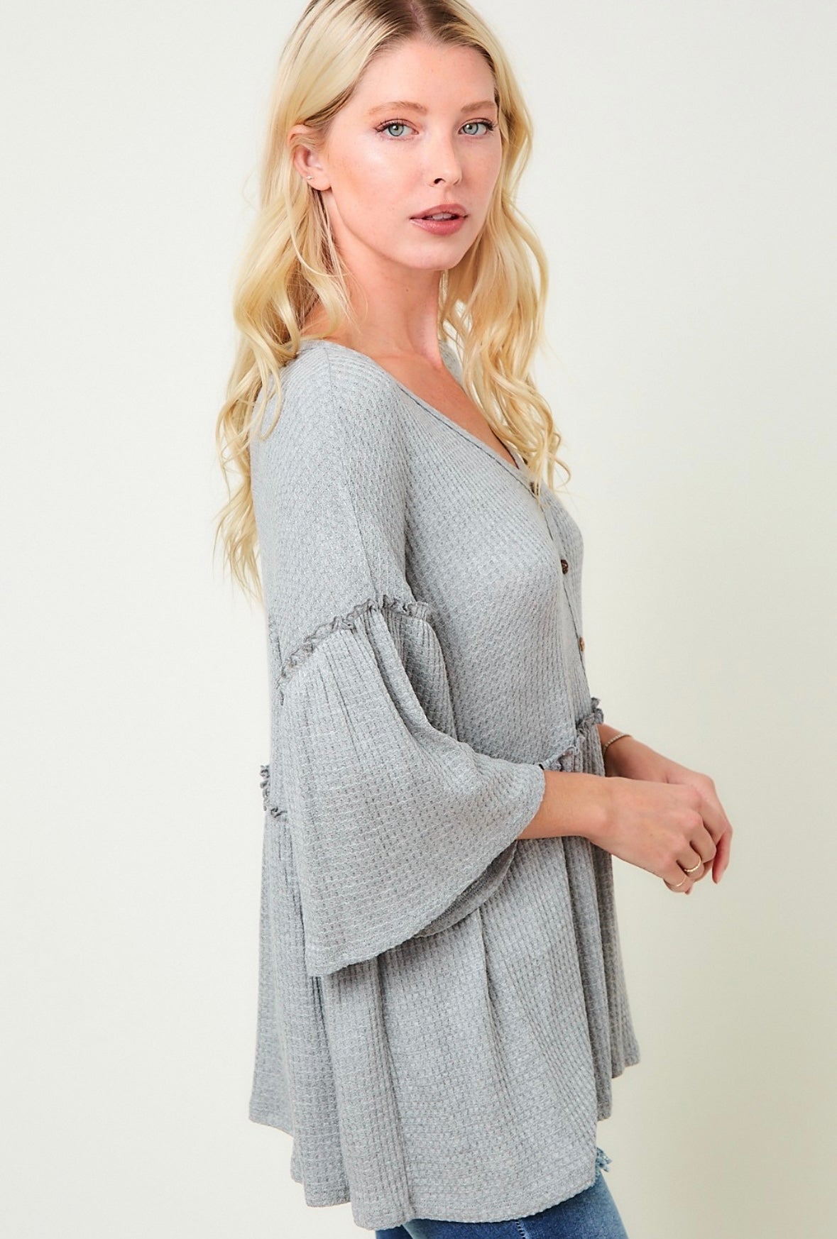 TWO COLORS - Danni Waffle Knit Peplum Top