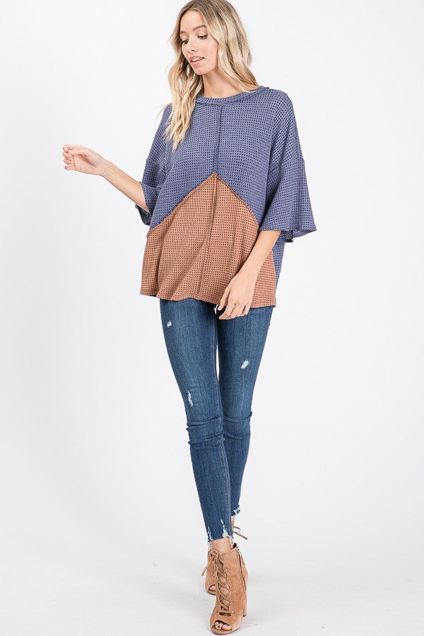 Two Tone Waffle Knit Top