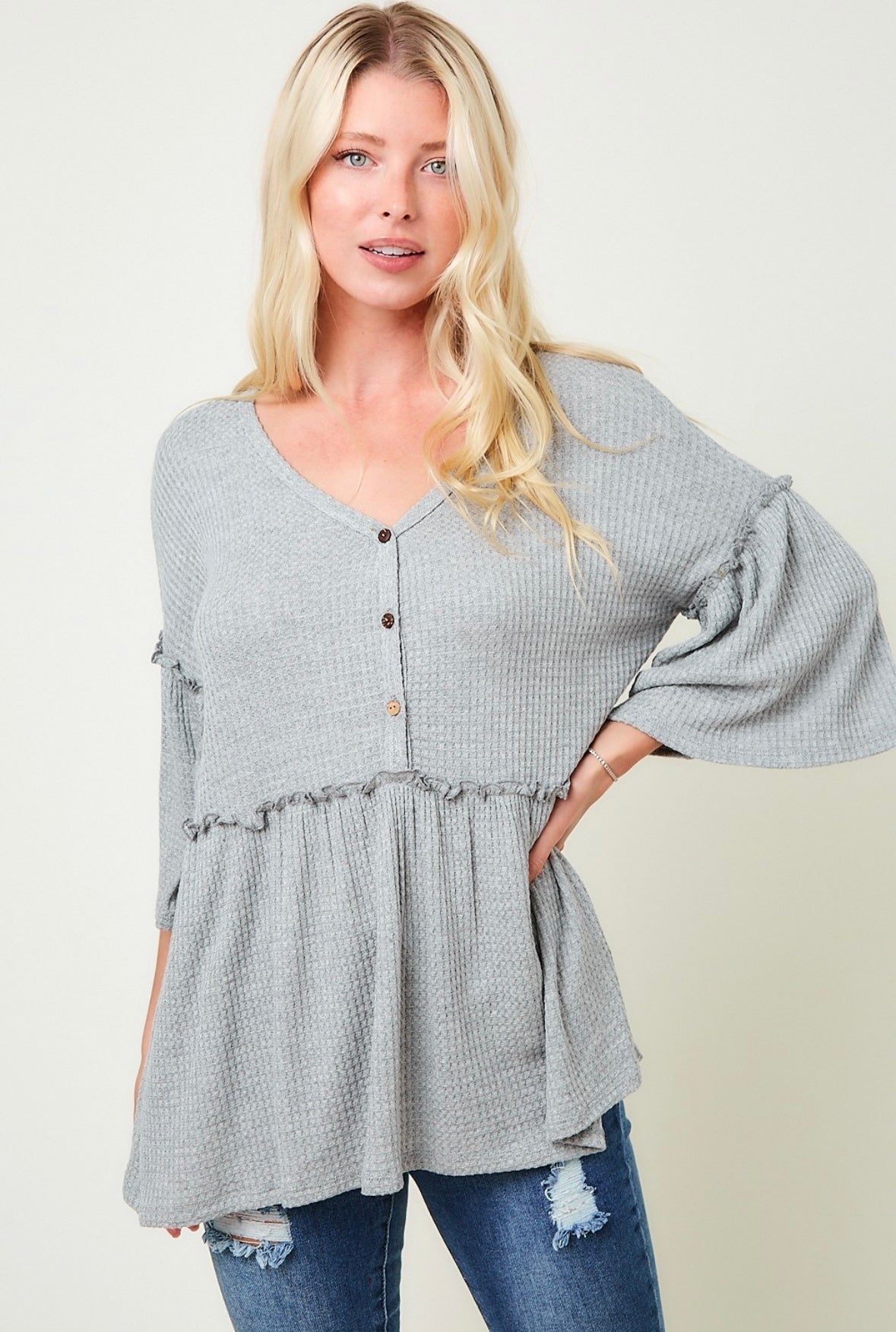 TWO COLORS - Danni Waffle Knit Peplum Top