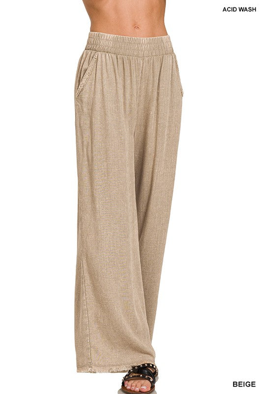 Three Colors : Neutral Acid Wash Linen Pants