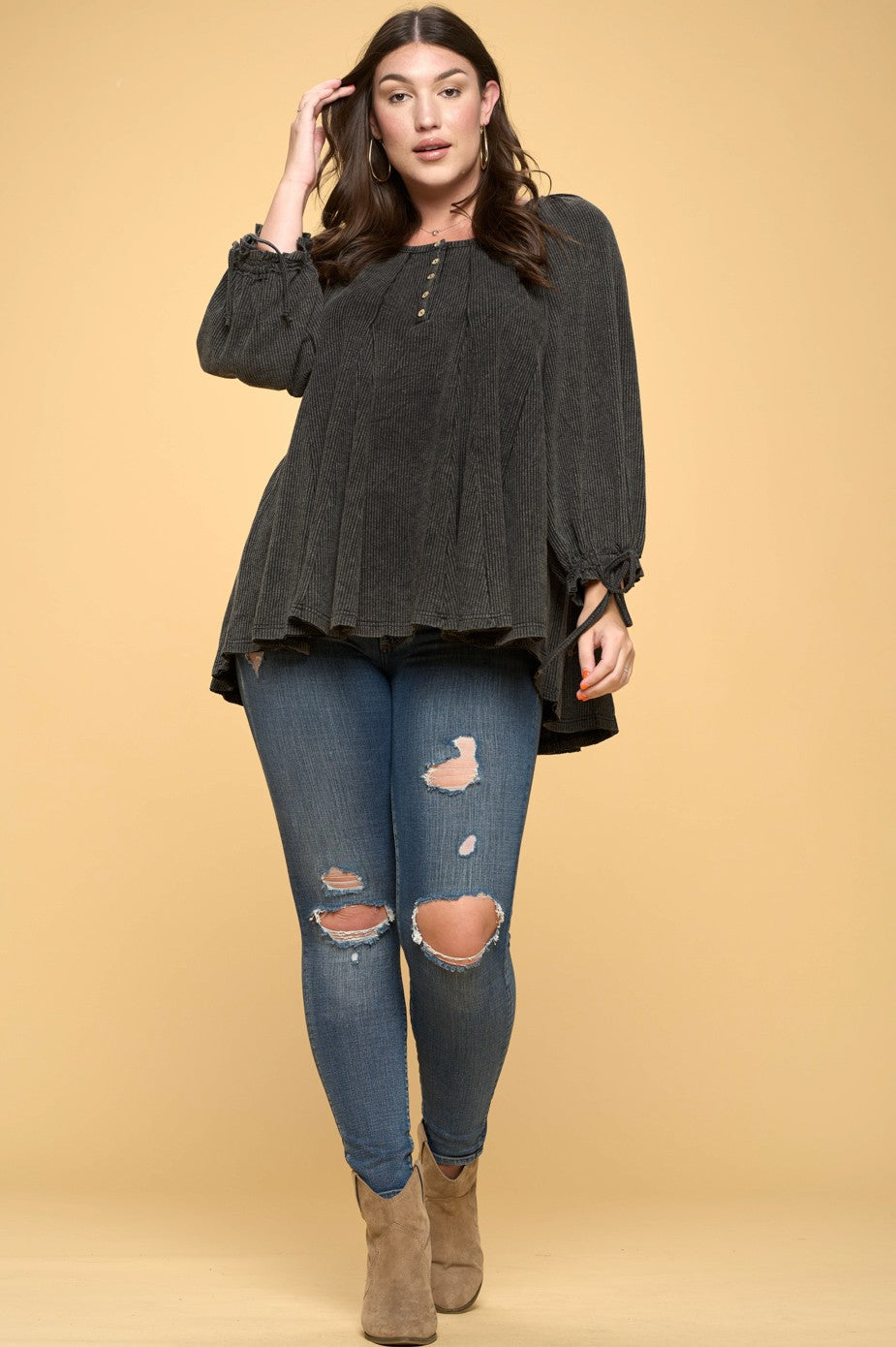 Madison Thermal Knit Drawstring Top (S-3X)