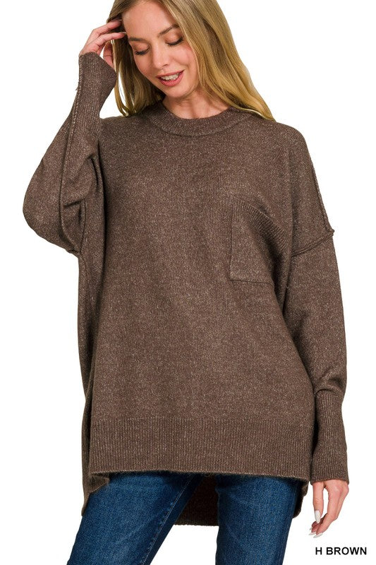 TWO COLORS : Harvest Hi-Low Pocket Sweater