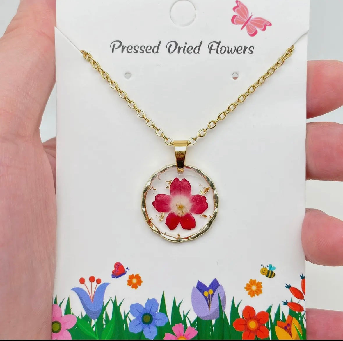 Dried Flower Round Pendant Necklace