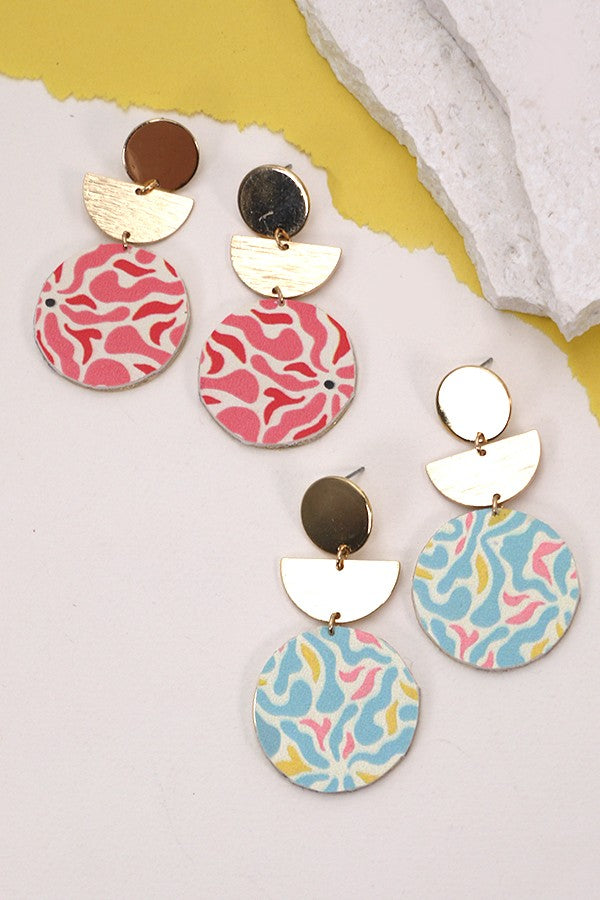 Faux Leather Geo Print Earrings