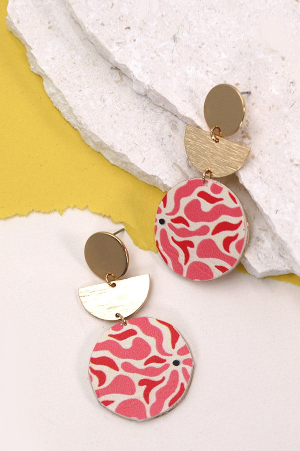 Faux Leather Geo Print Earrings